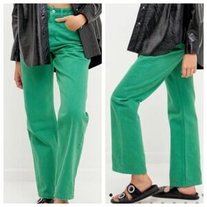 Grey Lab Los Angeles Green Denim Wide Leg Jeans Small High Rise